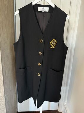 Givenchy Vintage Black Jacket Vest with Button and Gold Logo Accent, Side Slits